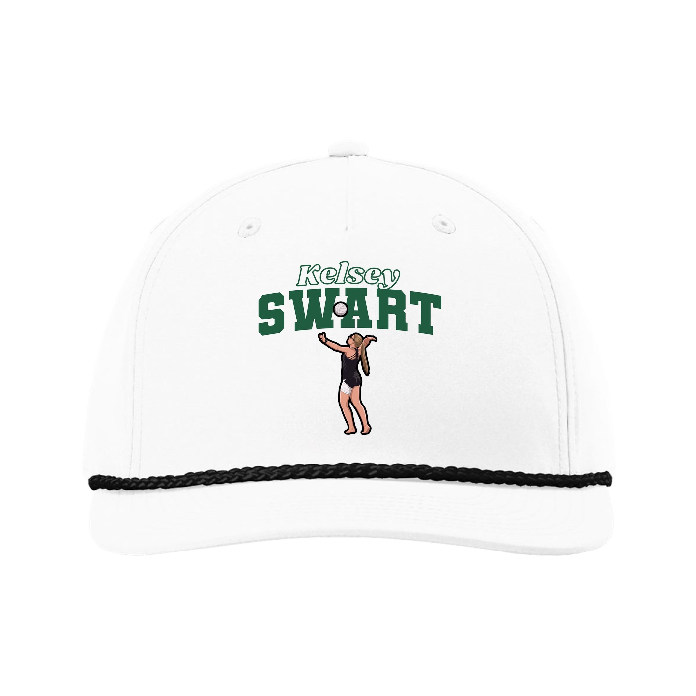 Five-Panel Classic Rope Cap — Name Arch in White