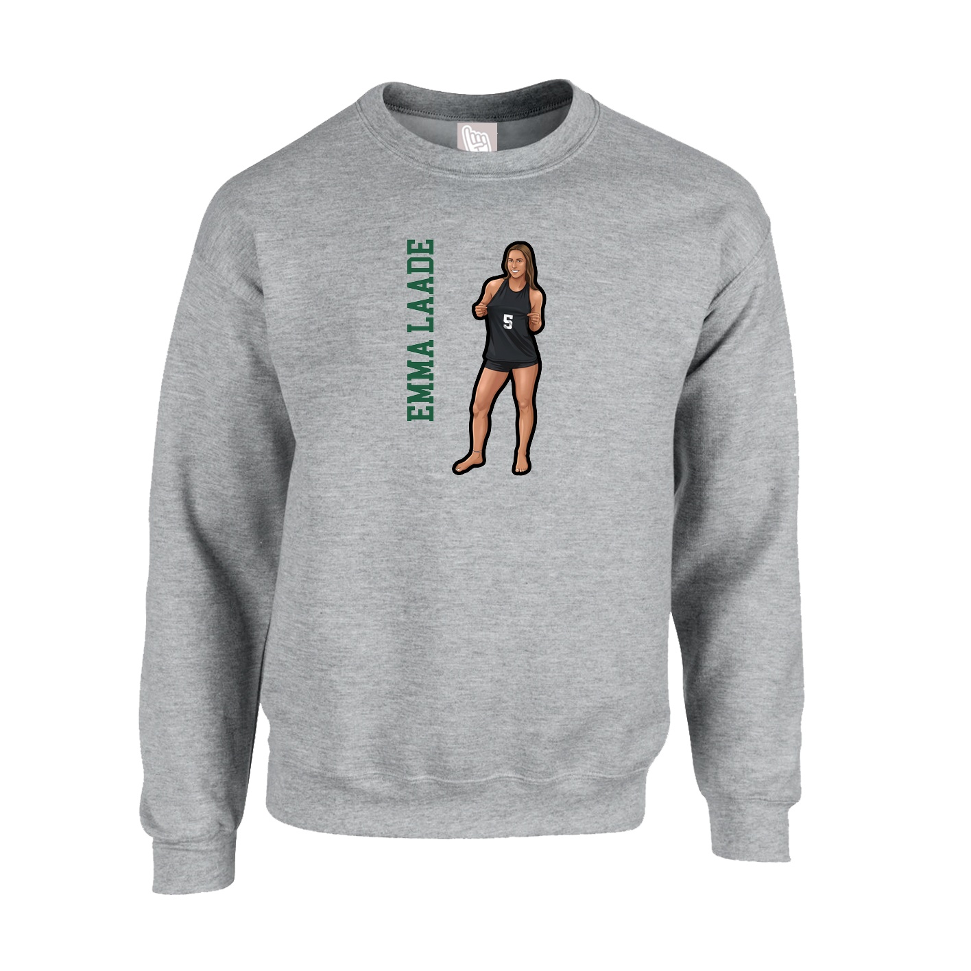 Fleece Crew — Name Vertical in Grey