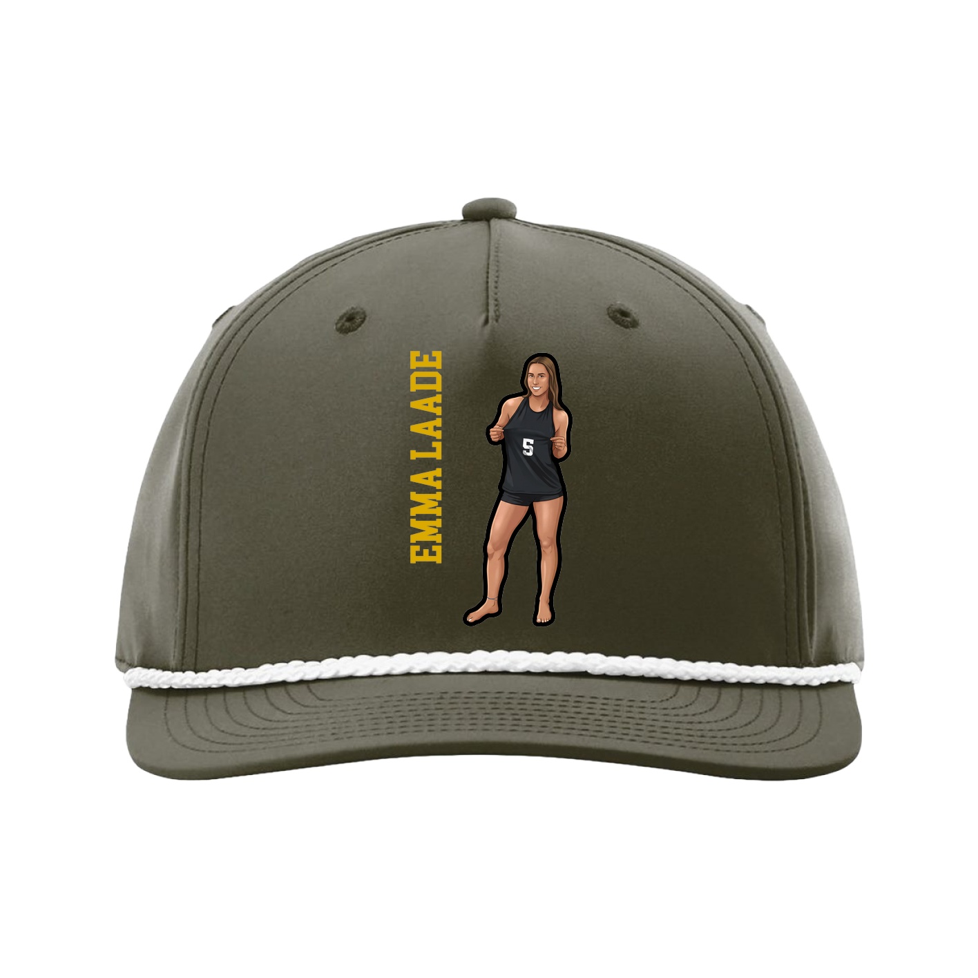 Five-Panel Classic Rope Cap — Name Vertical in Green