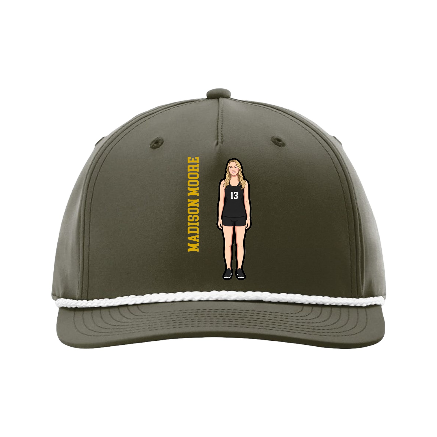 Five-Panel Classic Rope Cap — Name Vertical in Green