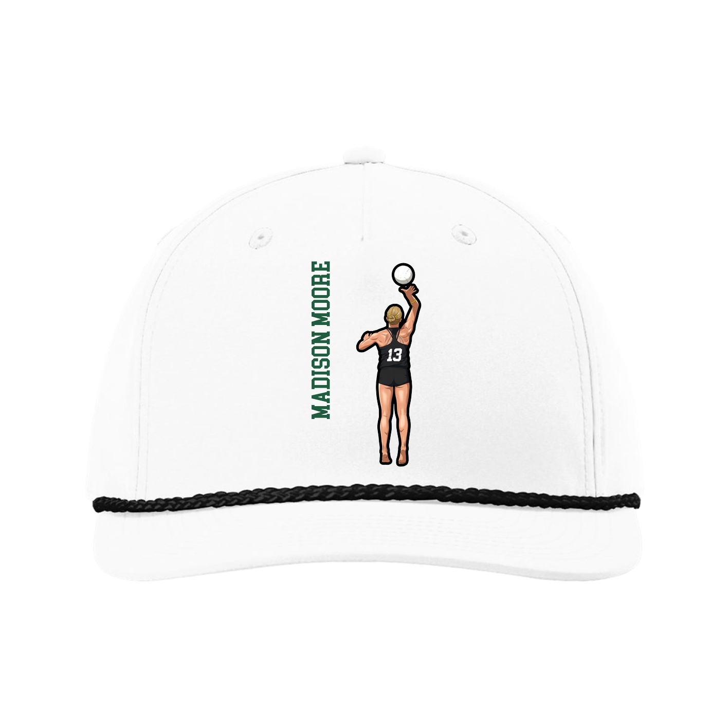 Five-Panel Classic Rope Cap — Name Vertical in White