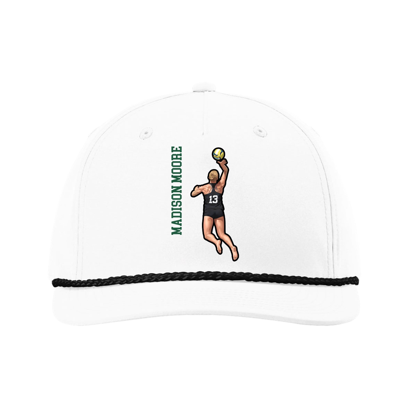 Five-Panel Classic Rope Cap — Name Vertical in White
