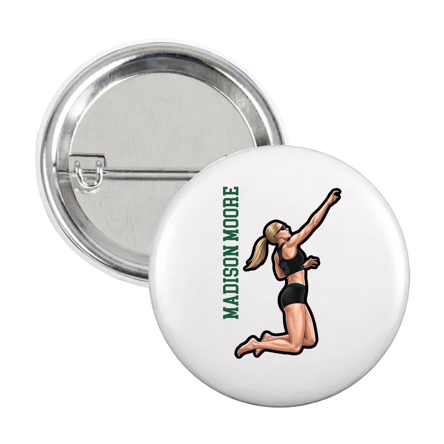 Game Day Button — Name Vertical in White