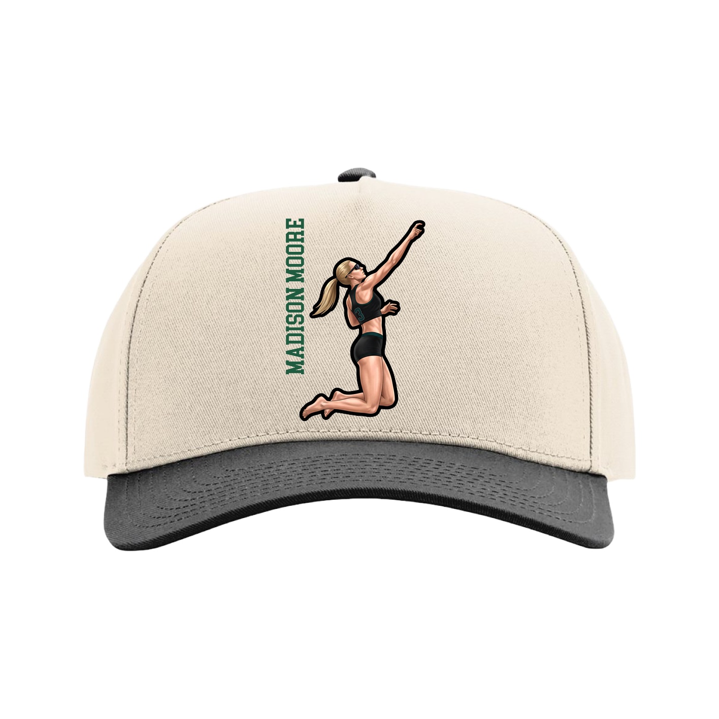 Full Fabric Five-Panel Champ Cap — Name Vertical in Cream/Black