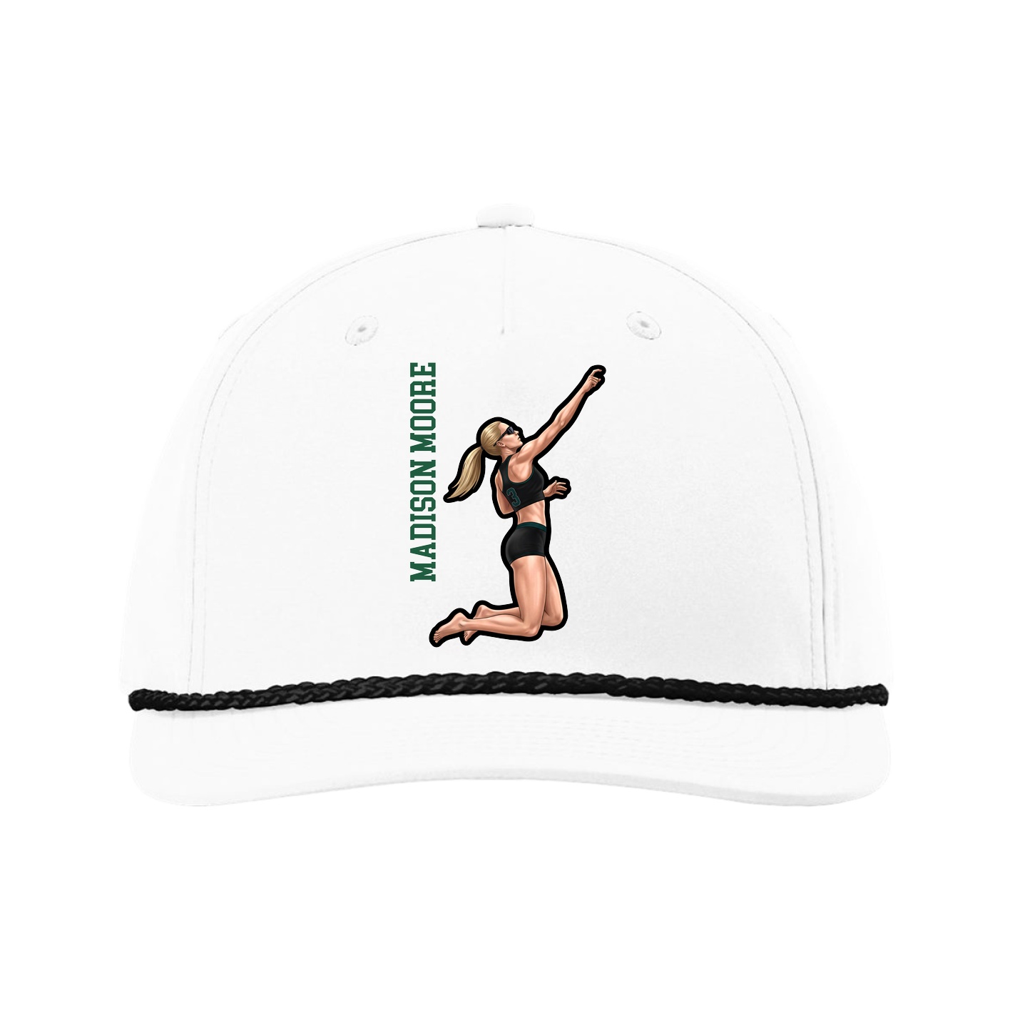 Five-Panel Classic Rope Cap — Name Vertical in White