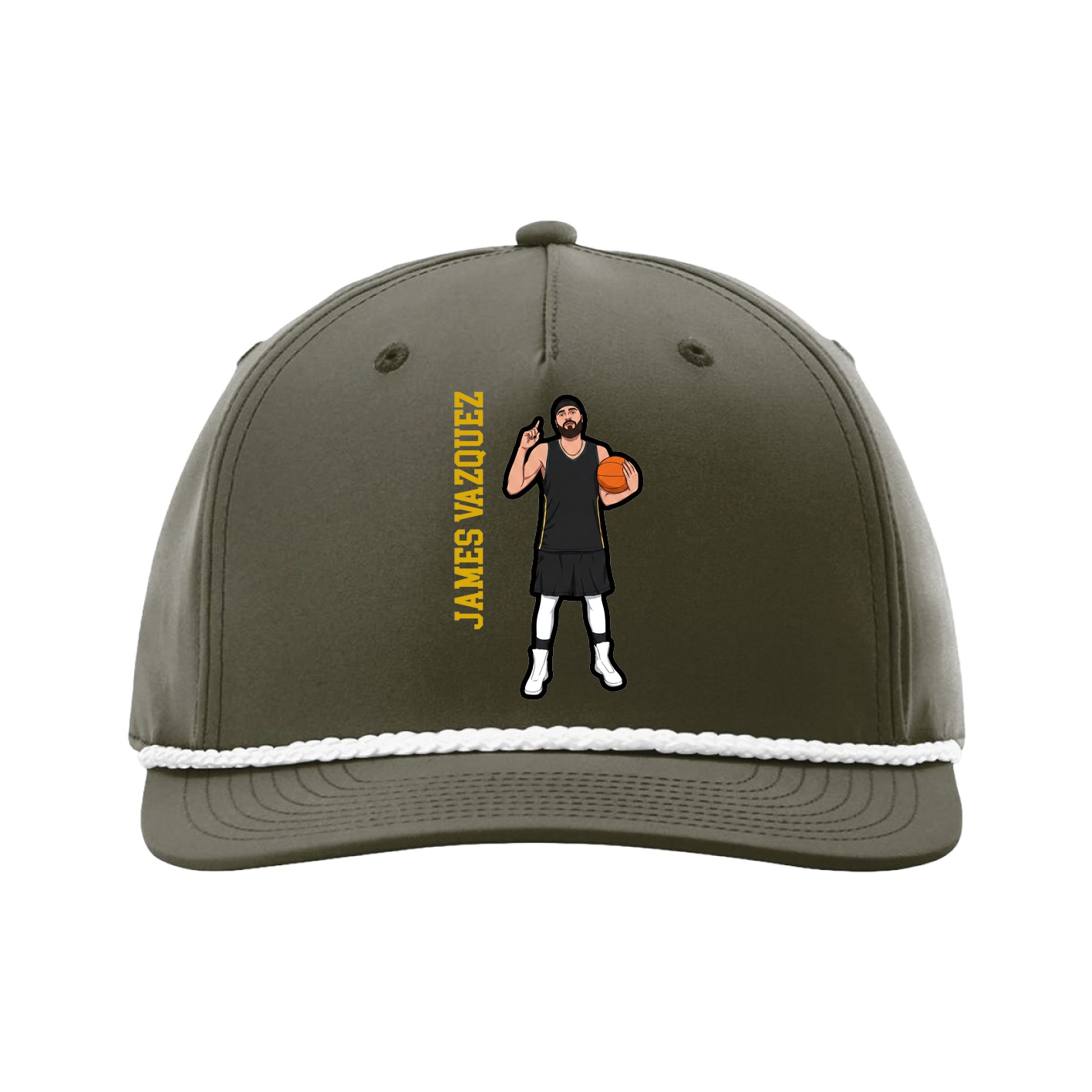 Five-Panel Classic Rope Cap — Name Vertical in Green