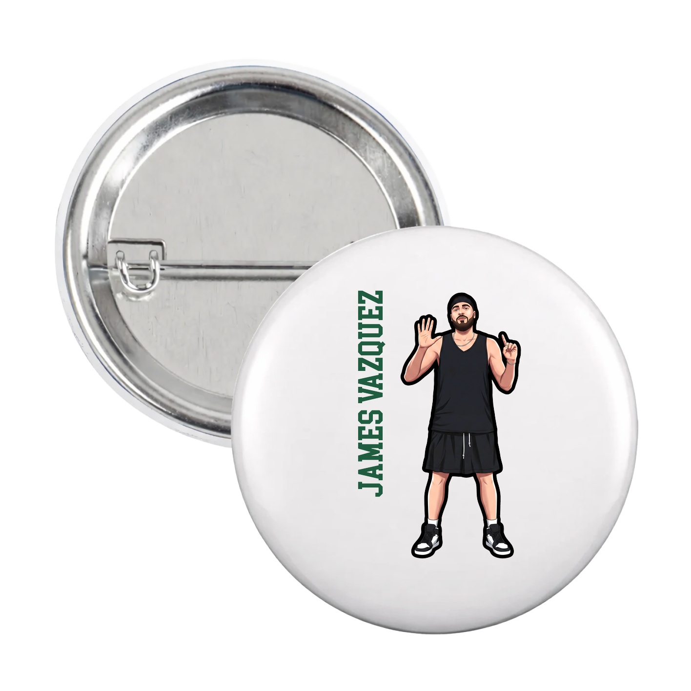 Game Day Button — Name Vertical in White