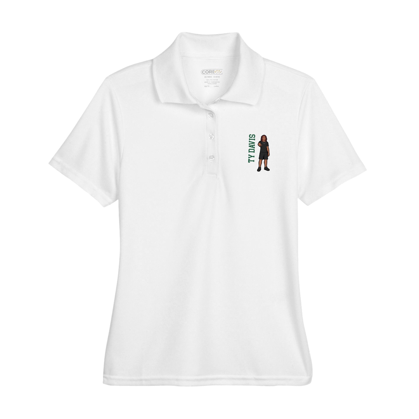 Womens Performance Polo — Name Vertical in White