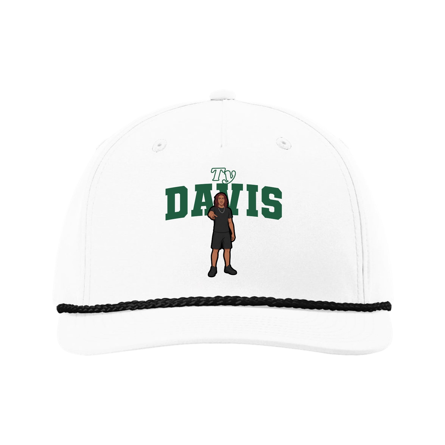 Five-Panel Classic Rope Cap — Name Arch in White