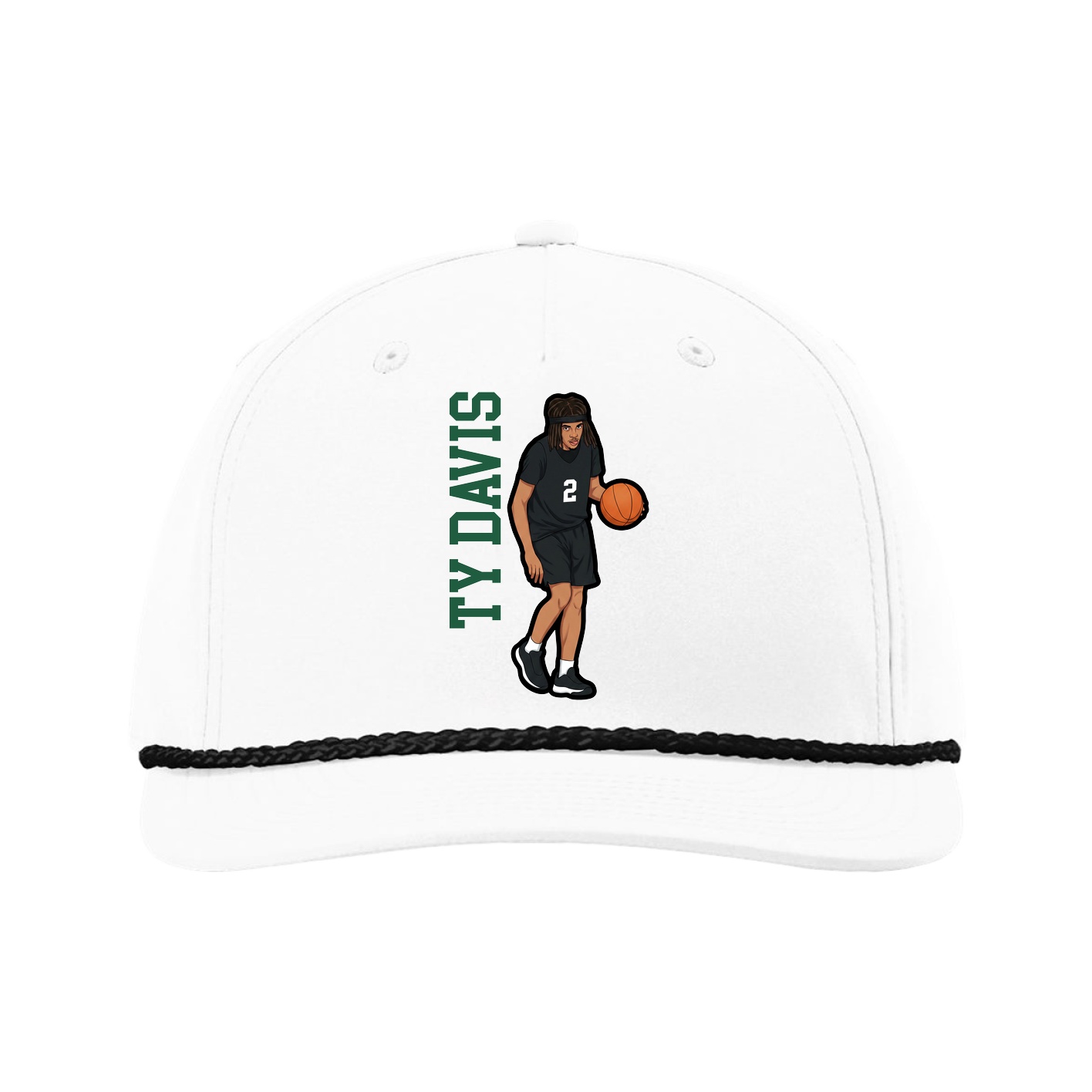 Five-Panel Classic Rope Cap — Name Vertical in White