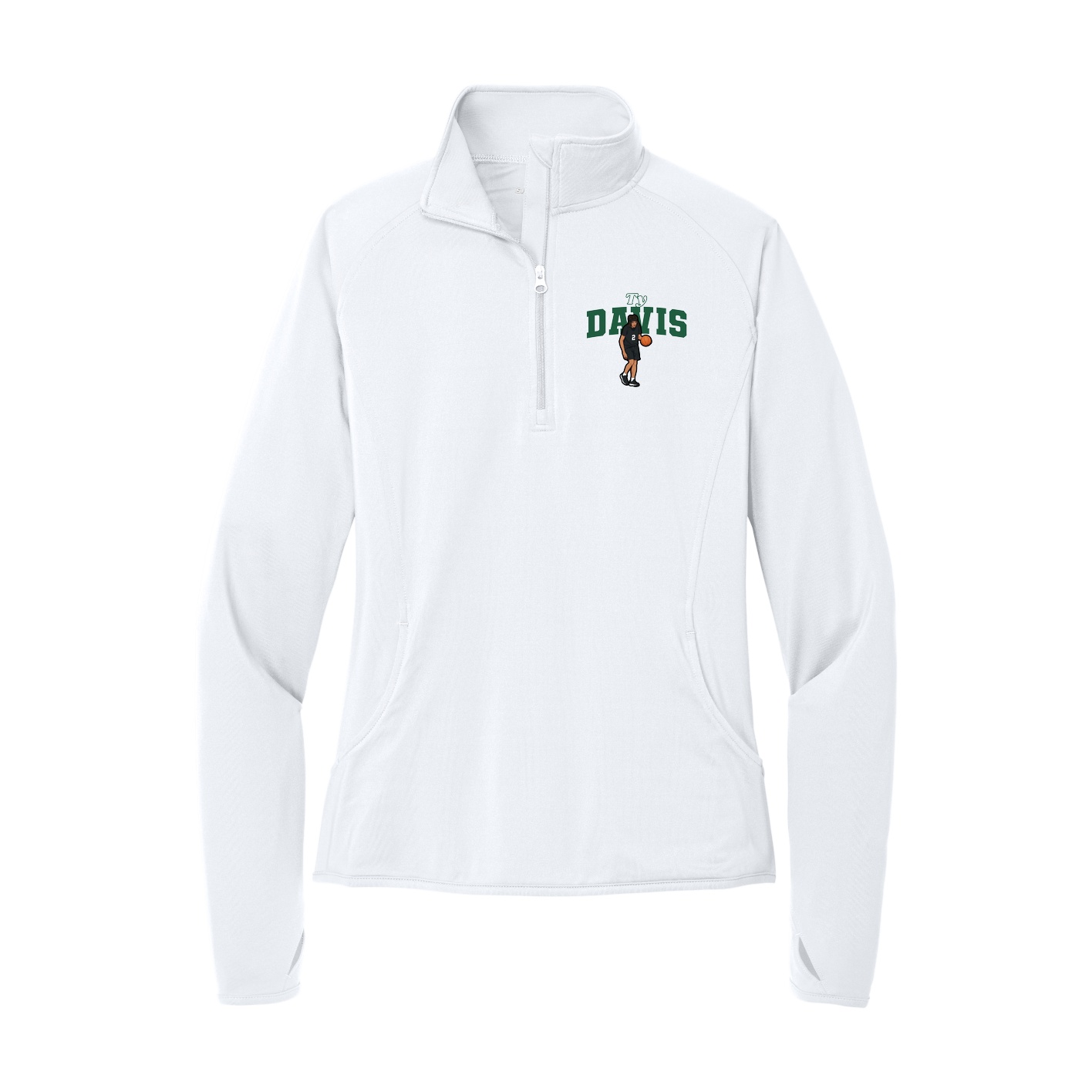 Women's Q-Zip Pullover — Name Arch in White