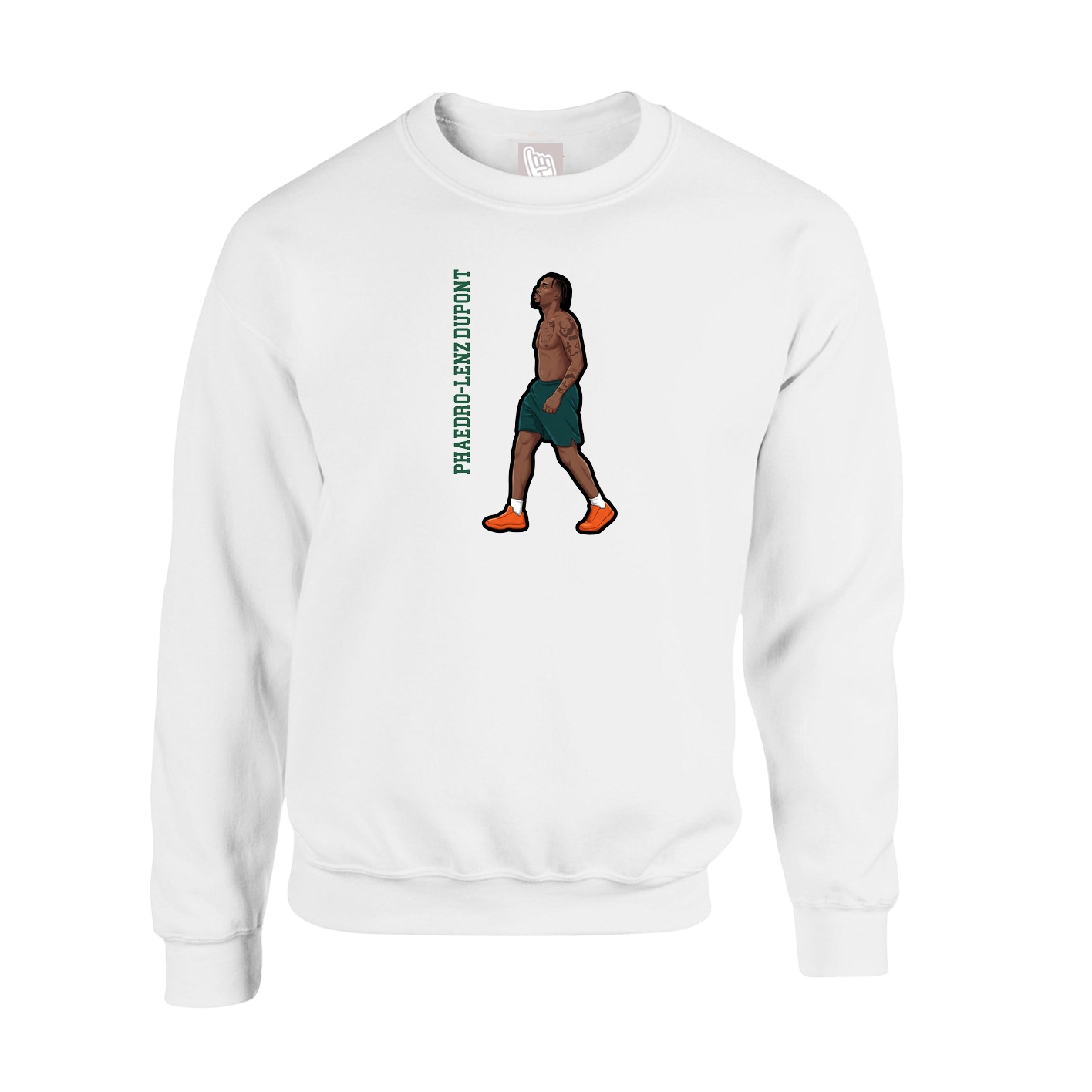 Fleece Crew — Name Vertical in White