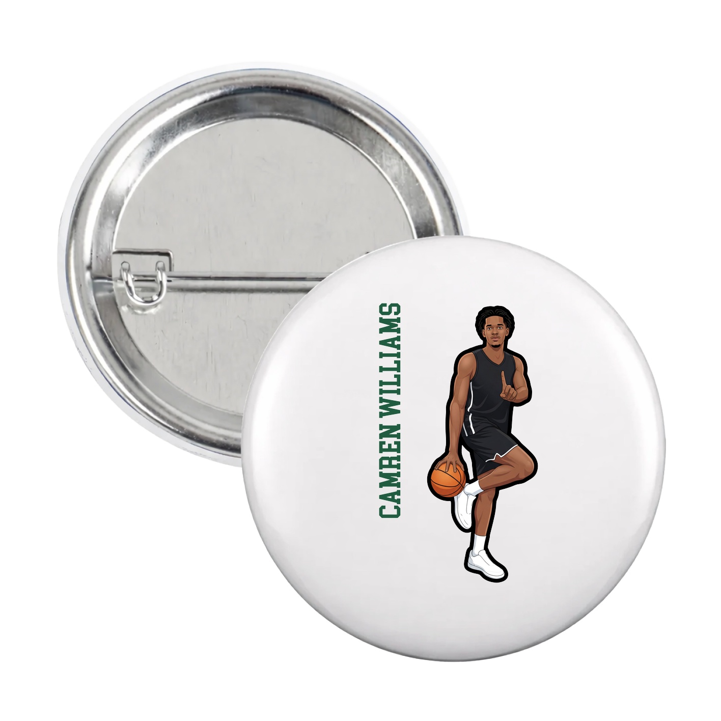 Game Day Button — Name Vertical in White
