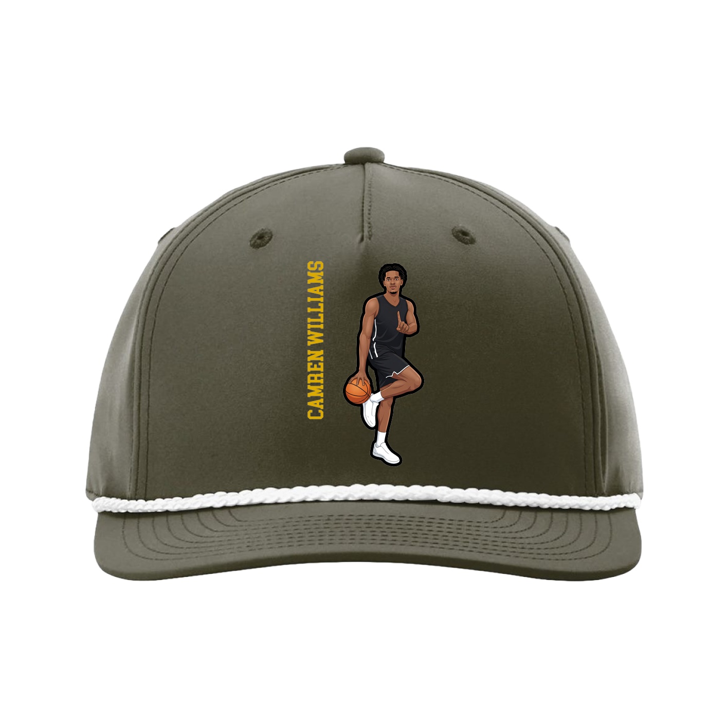 Five-Panel Classic Rope Cap — Name Vertical in Green