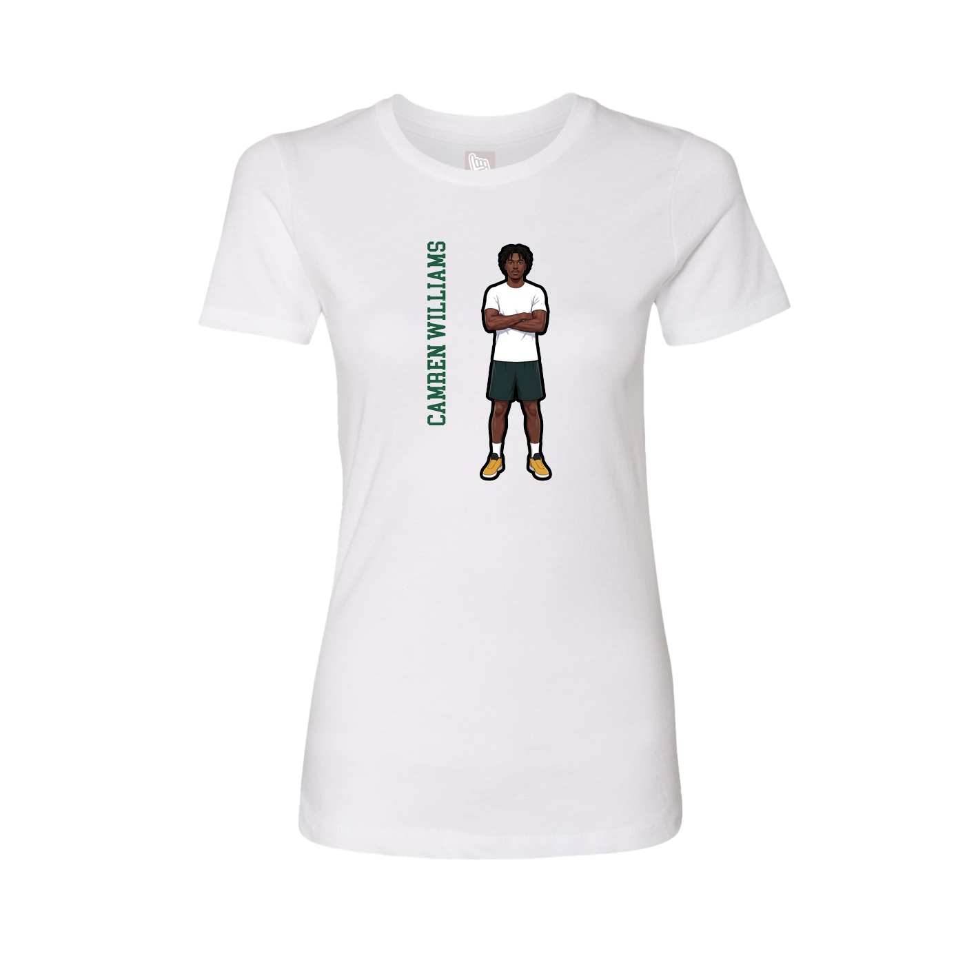 Fitted Women's Tee — Name Vertical in White