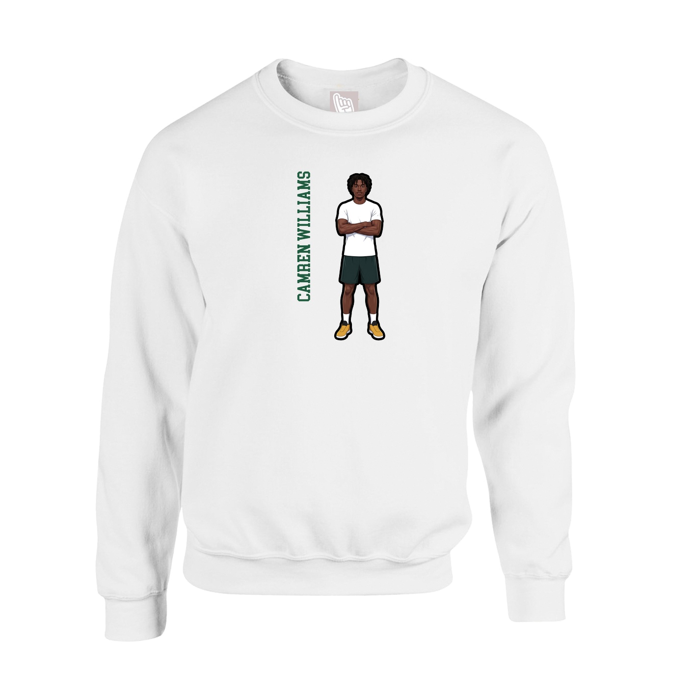 Fleece Crew — Name Vertical in White