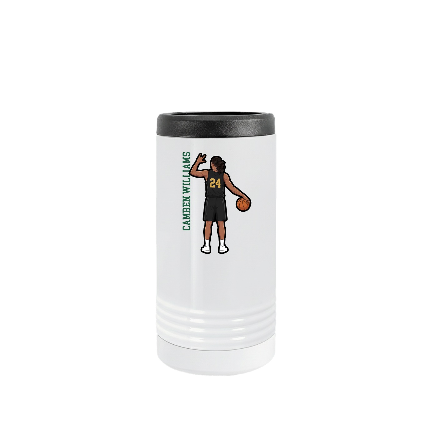 Slim Beverage Holder — Name Vertical in White