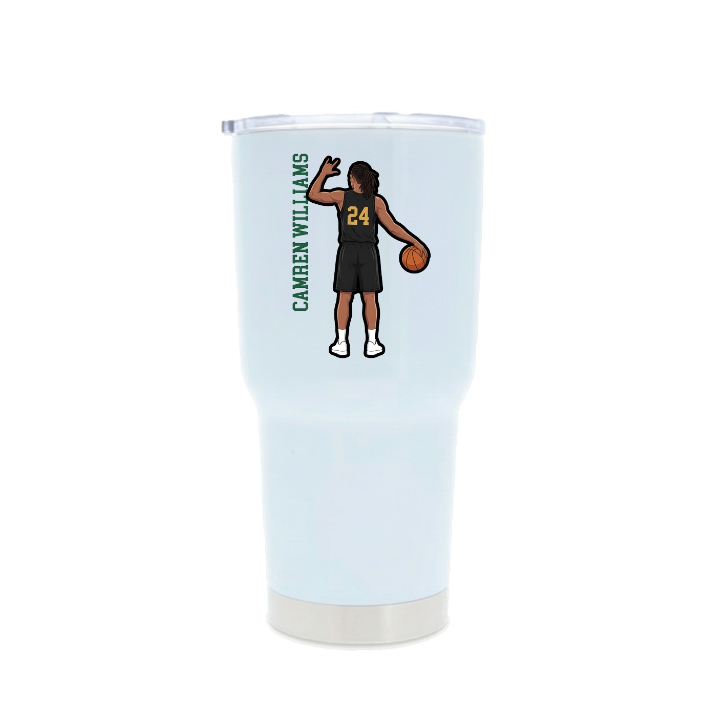 30oz Stainless Steel Tumbler — Name Vertical in White