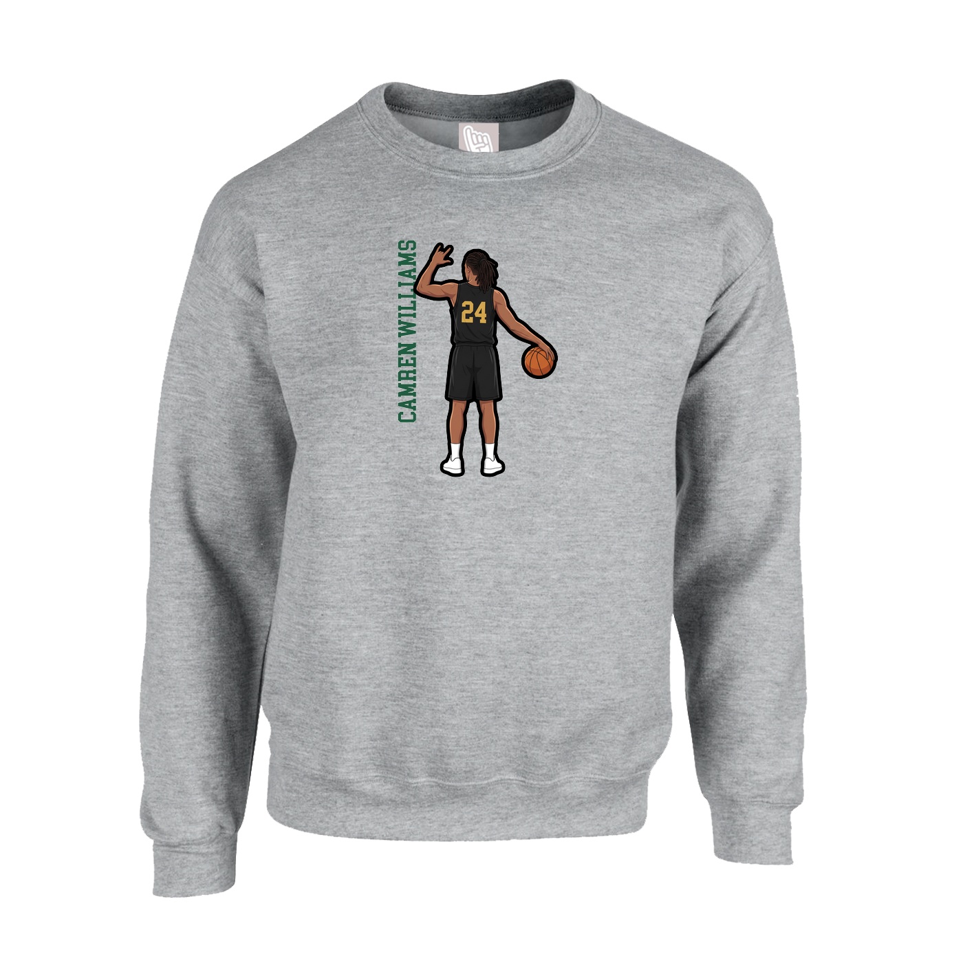Fleece Crew — Name Vertical in Grey