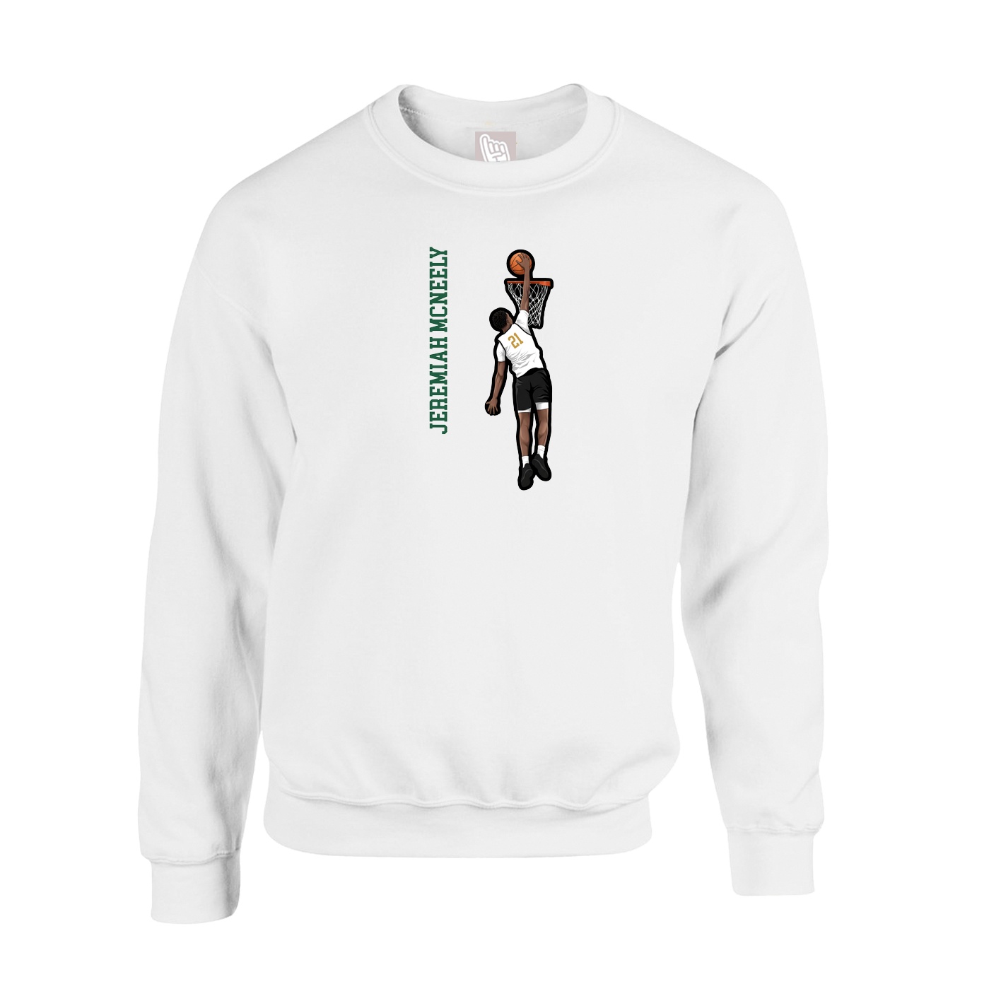 Fleece Crew — Name Vertical in White