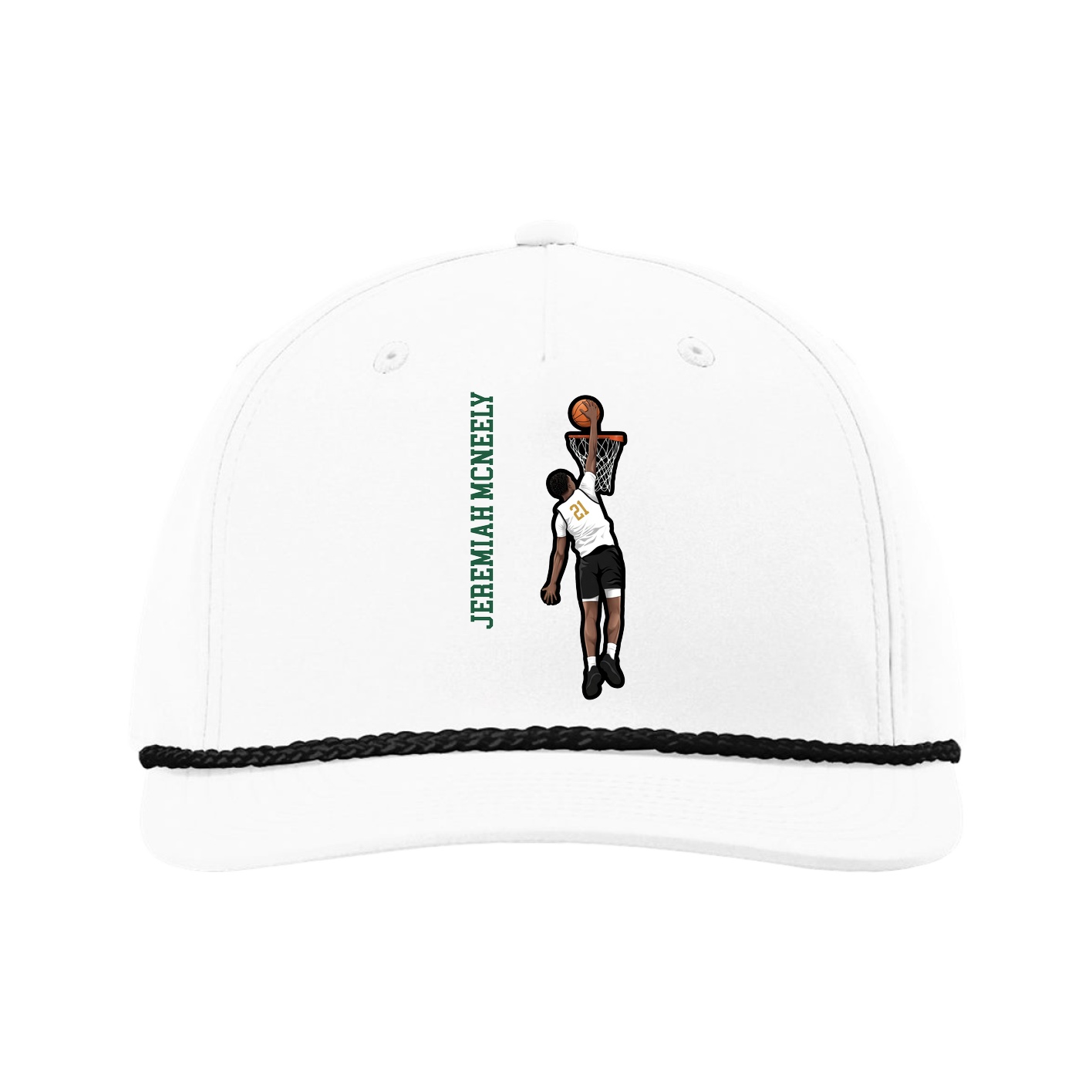 Five-Panel Classic Rope Cap — Name Vertical in White