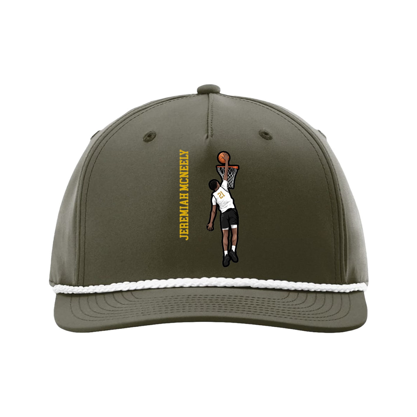 Five-Panel Classic Rope Cap — Name Vertical in Green