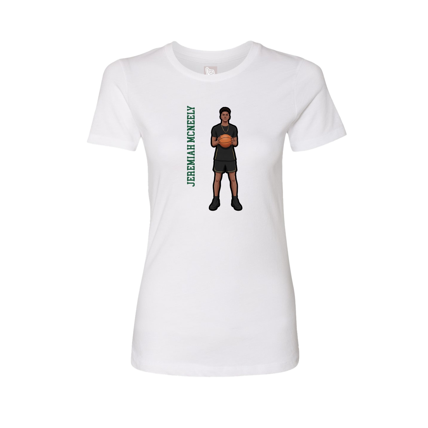 Womens Tee — Name Vertical in White