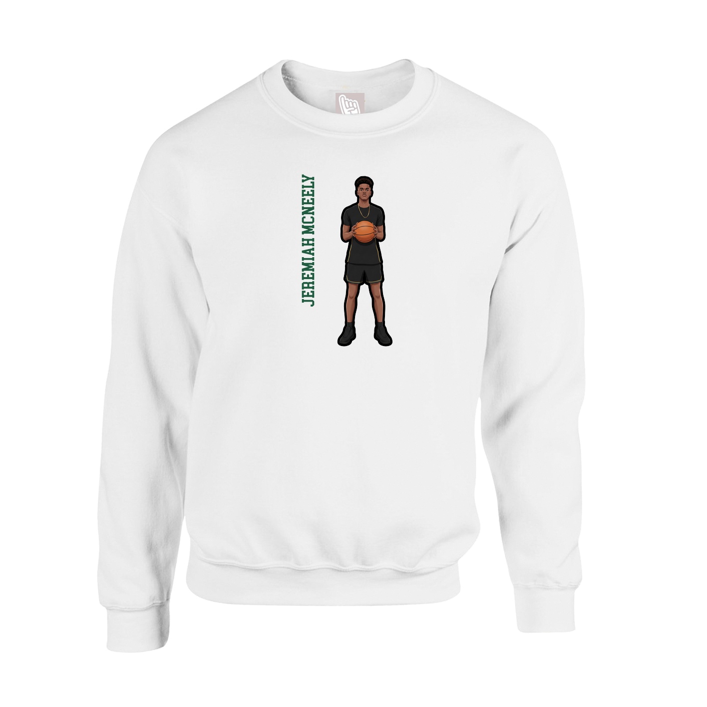 Fleece Crew — Name Vertical in White