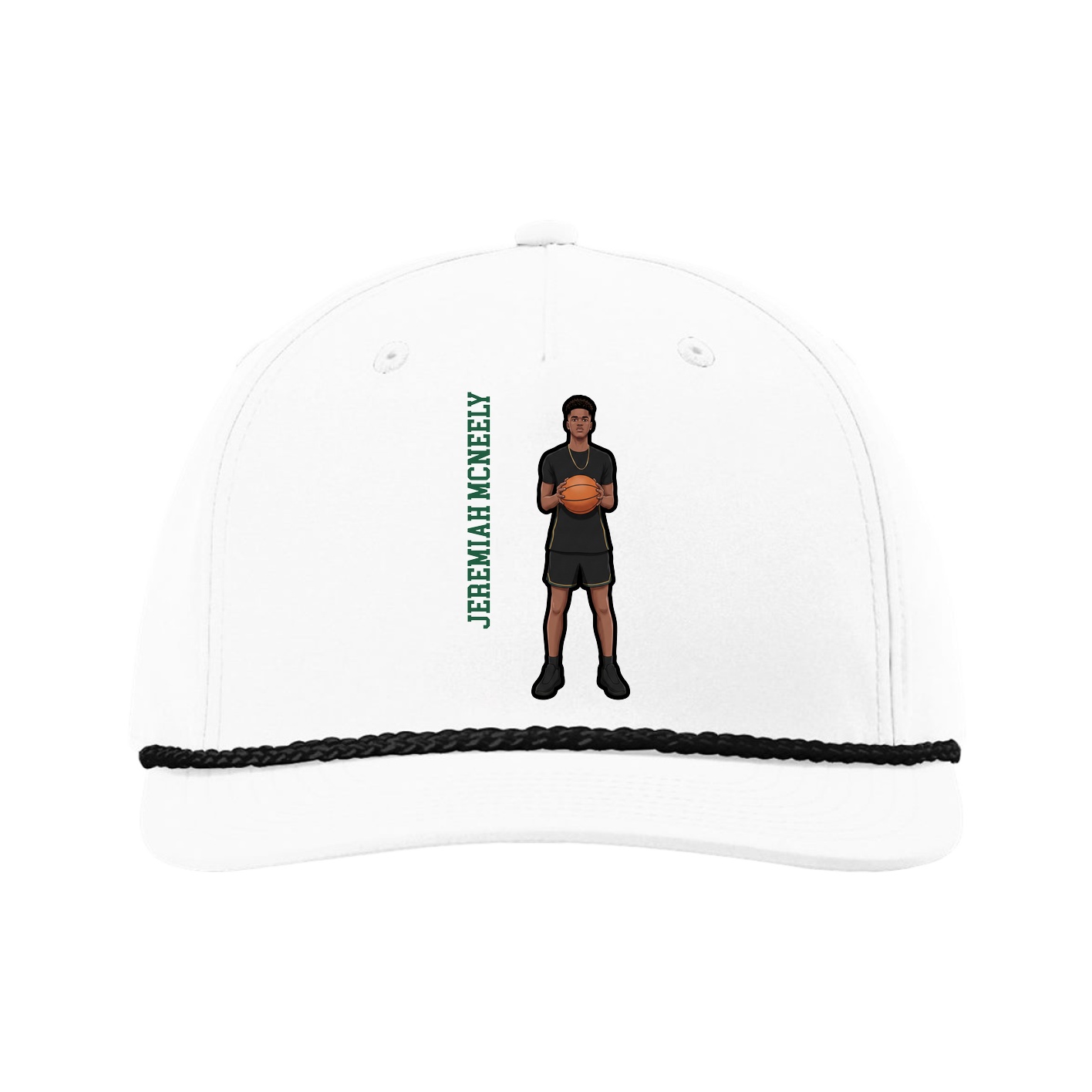 Five-Panel Classic Rope Cap — Name Vertical in White