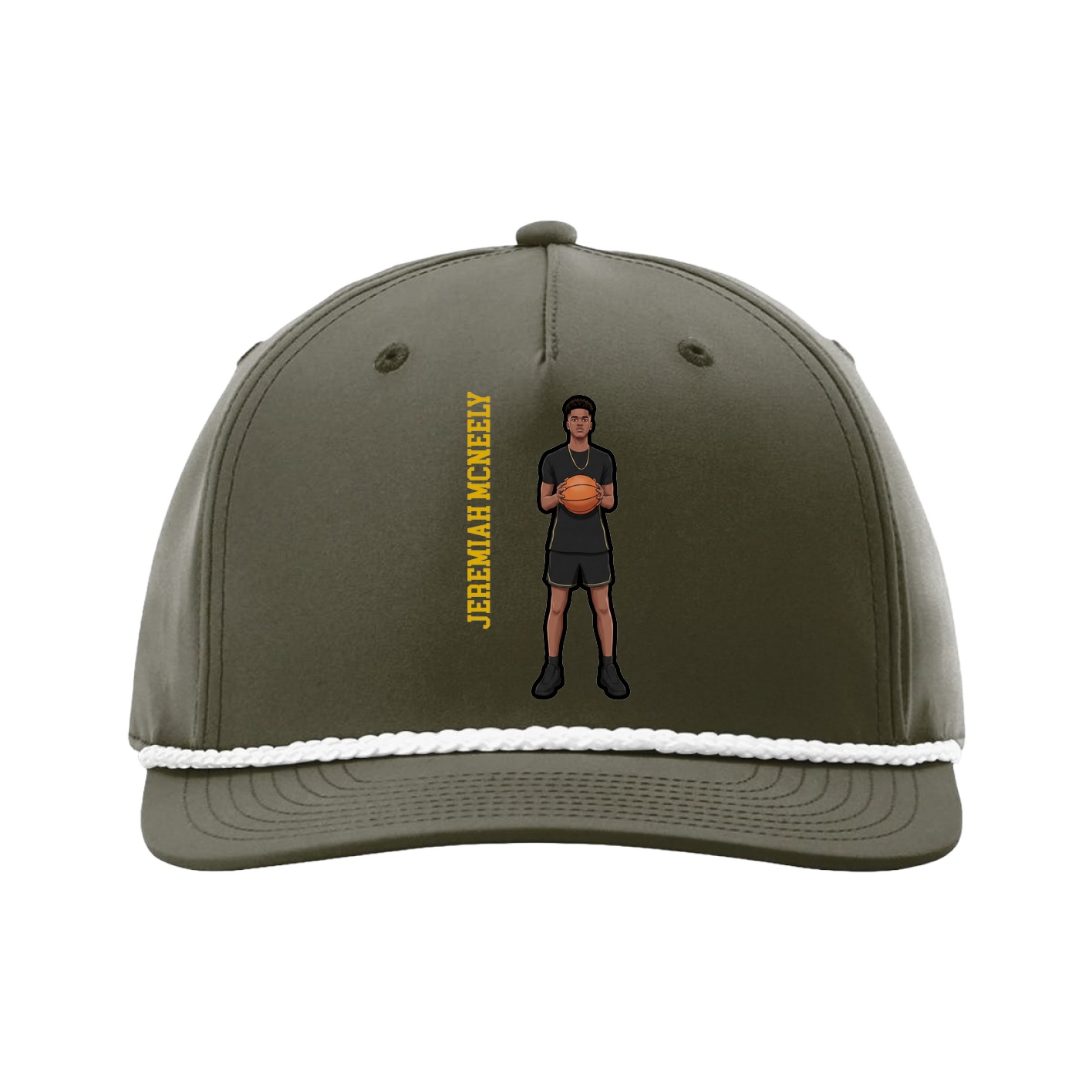 Five-Panel Classic Rope Cap — Name Vertical in Green
