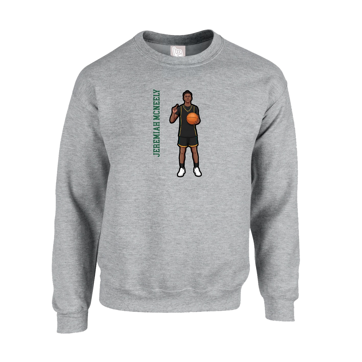 Fleece Crew — Name Vertical in Grey