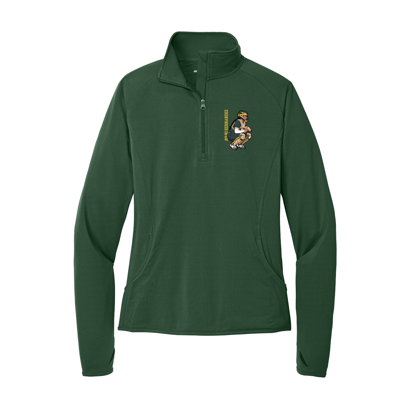 Women's Q-Zip Pullover — Name Vertical in Green