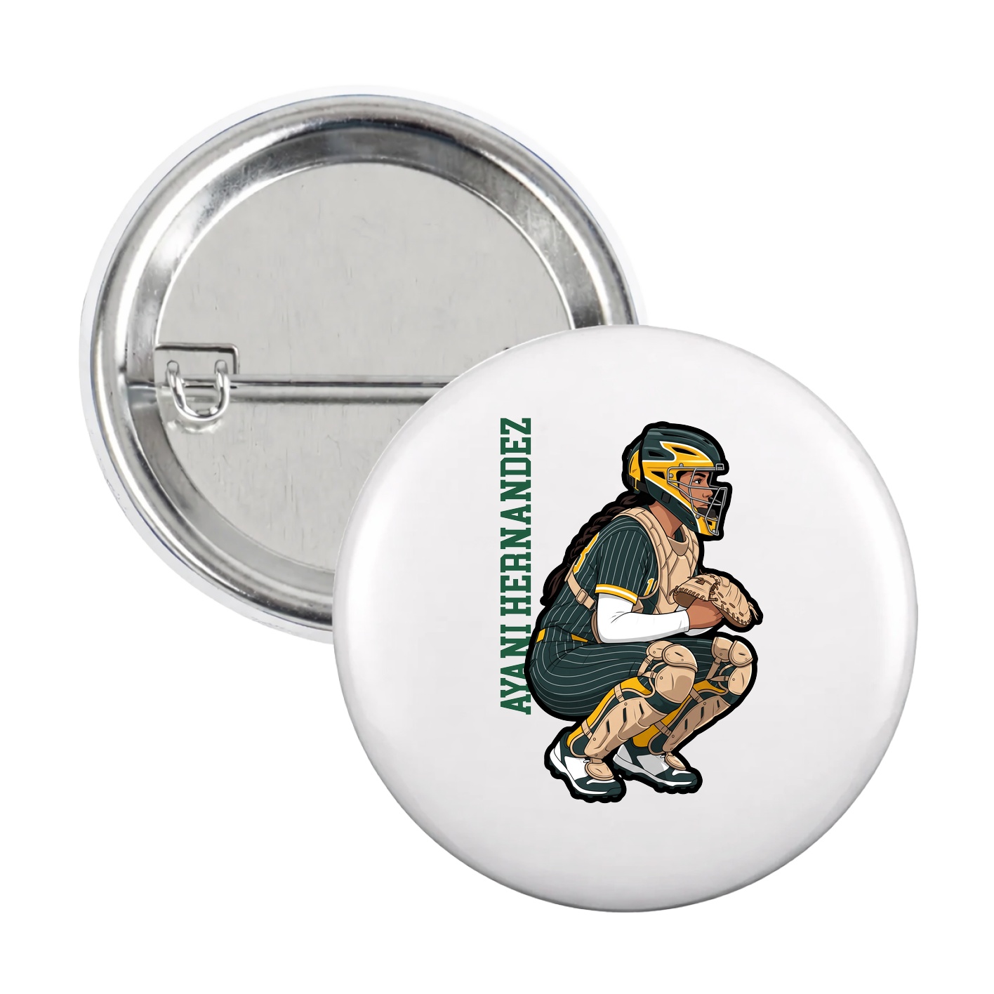 Game Day Button — Name Vertical in White