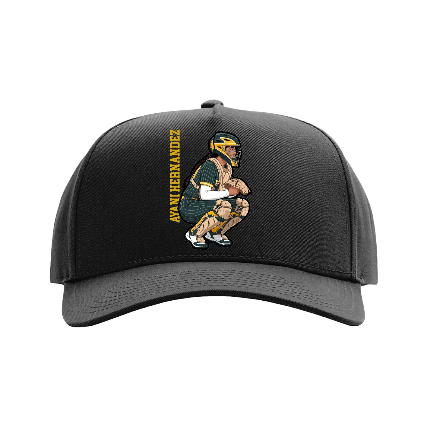 Full Fabric Five-Panel Champ Cap — Name Vertical in Black