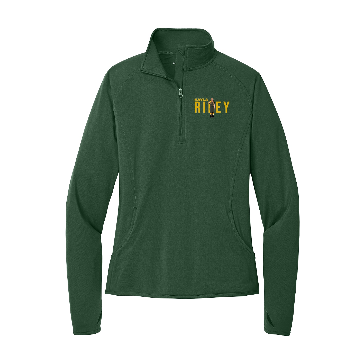 Women's Q-Zip Pullover — Player Name in Green