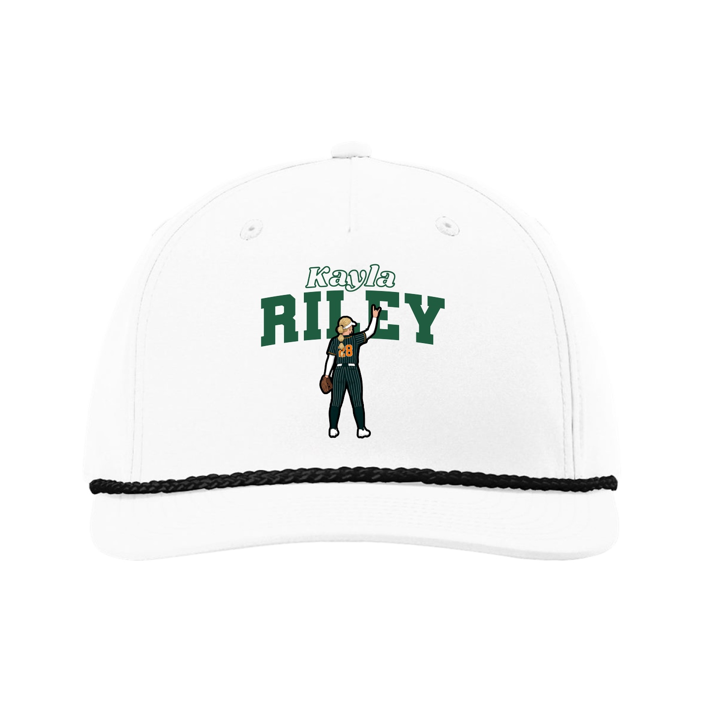 Five-Panel Classic Rope Cap — Name Arch in White