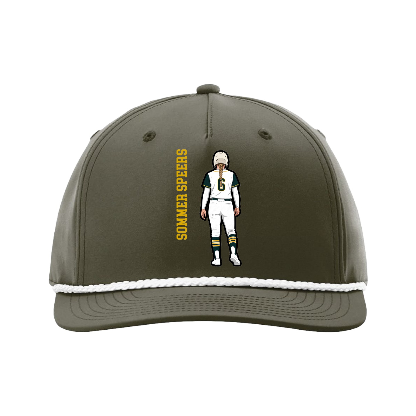 Five-Panel Classic Rope Cap — Name Vertical in Green