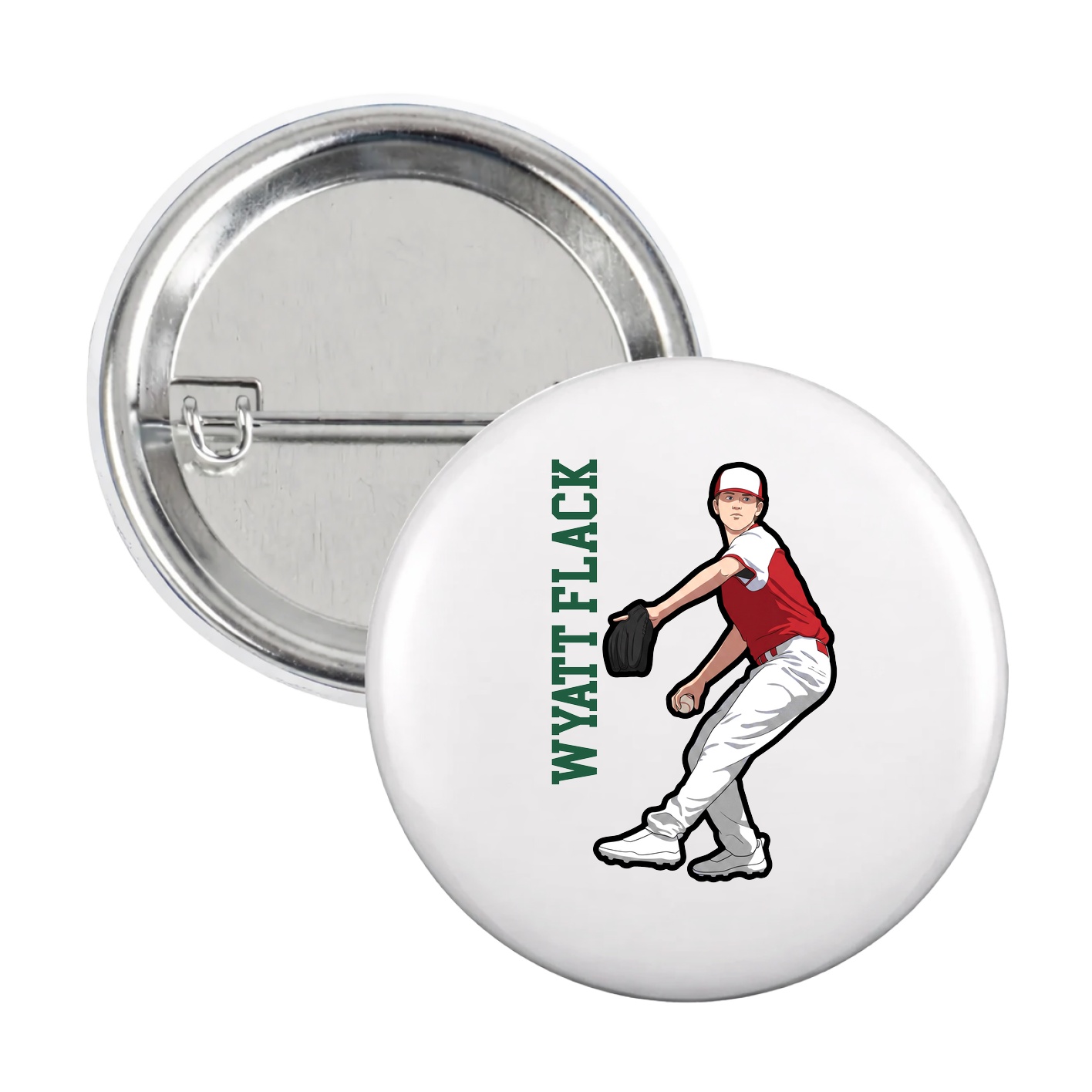 Game Day Button — Name Vertical in White