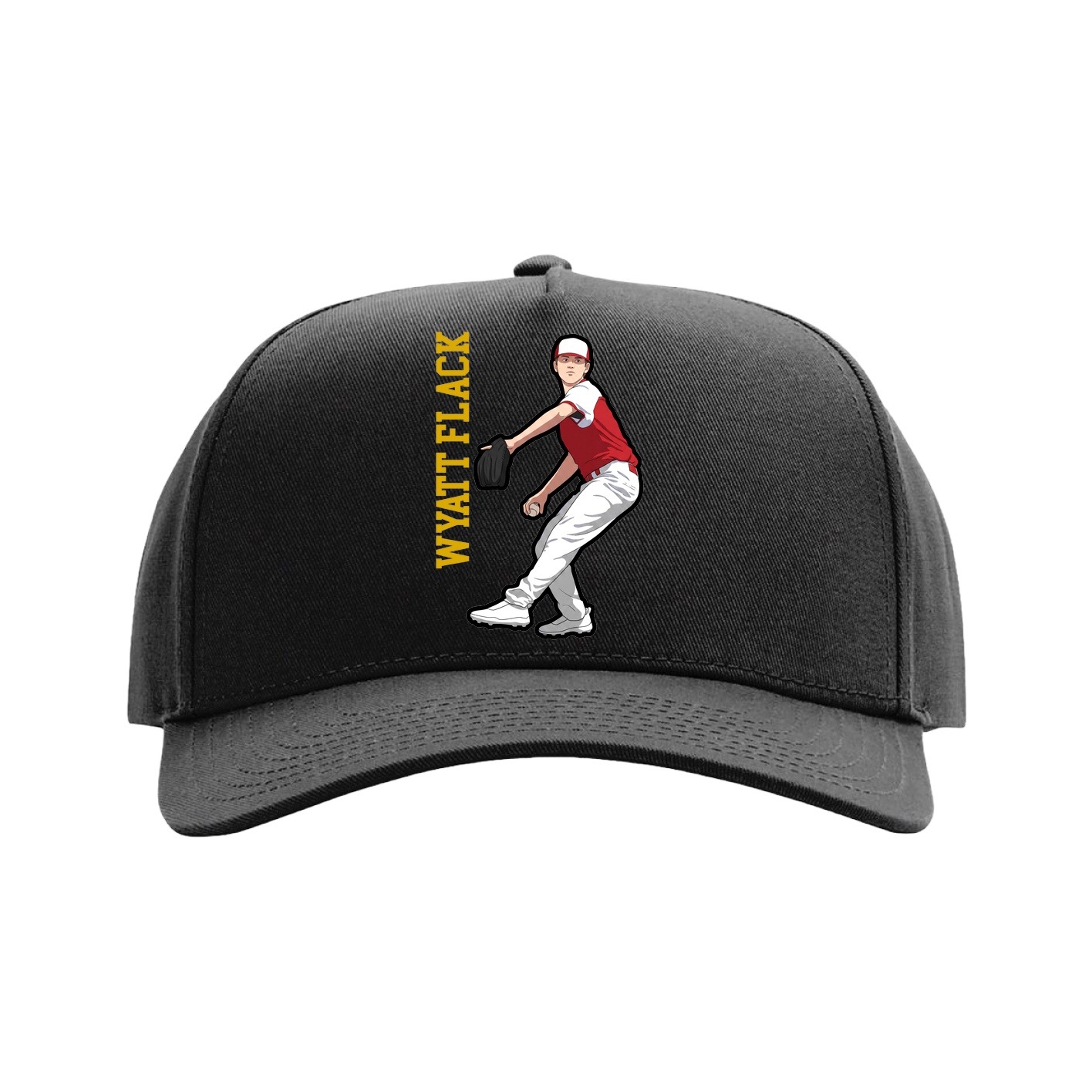 Full Fabric Five-Panel Champ Cap — Name Vertical in Black