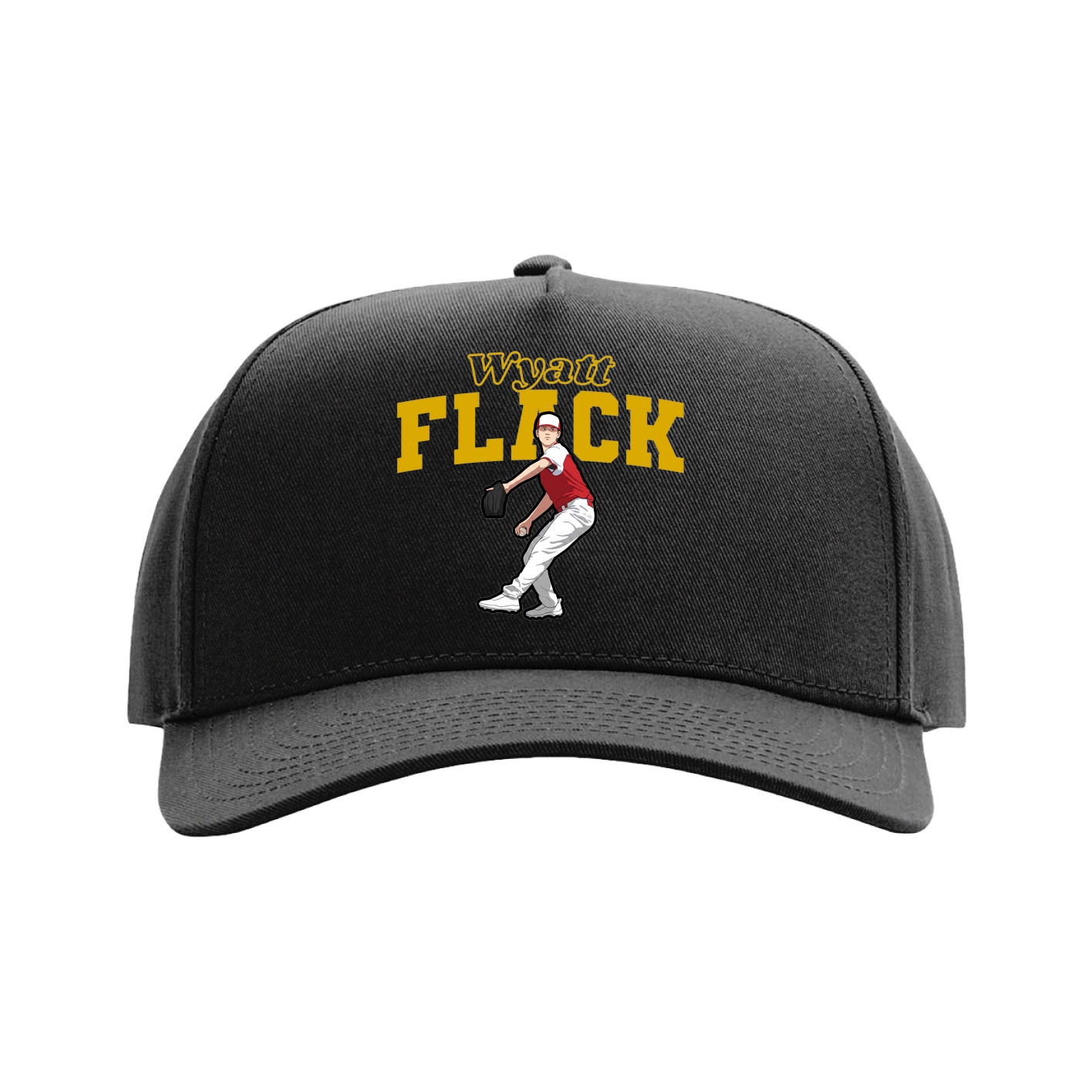 Full Fabric Five-Panel Champ Cap — Name Arch in Black