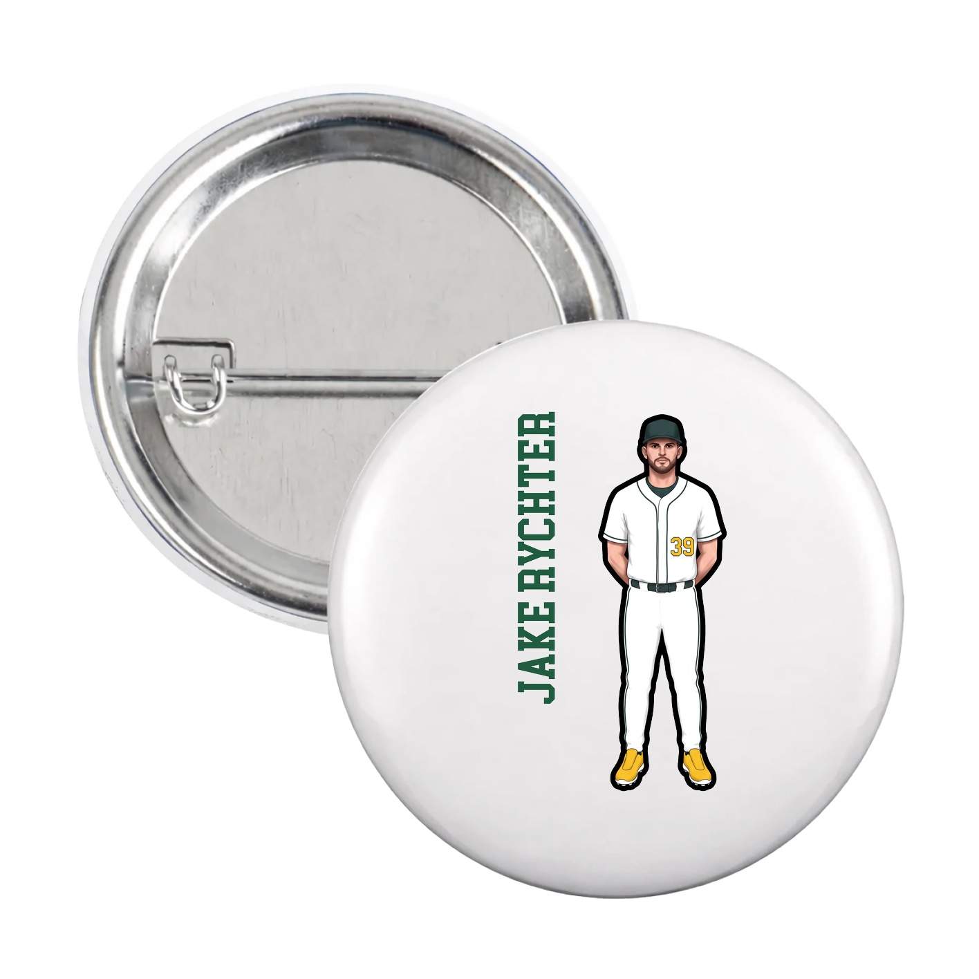 Game Day Button — Name Vertical in White