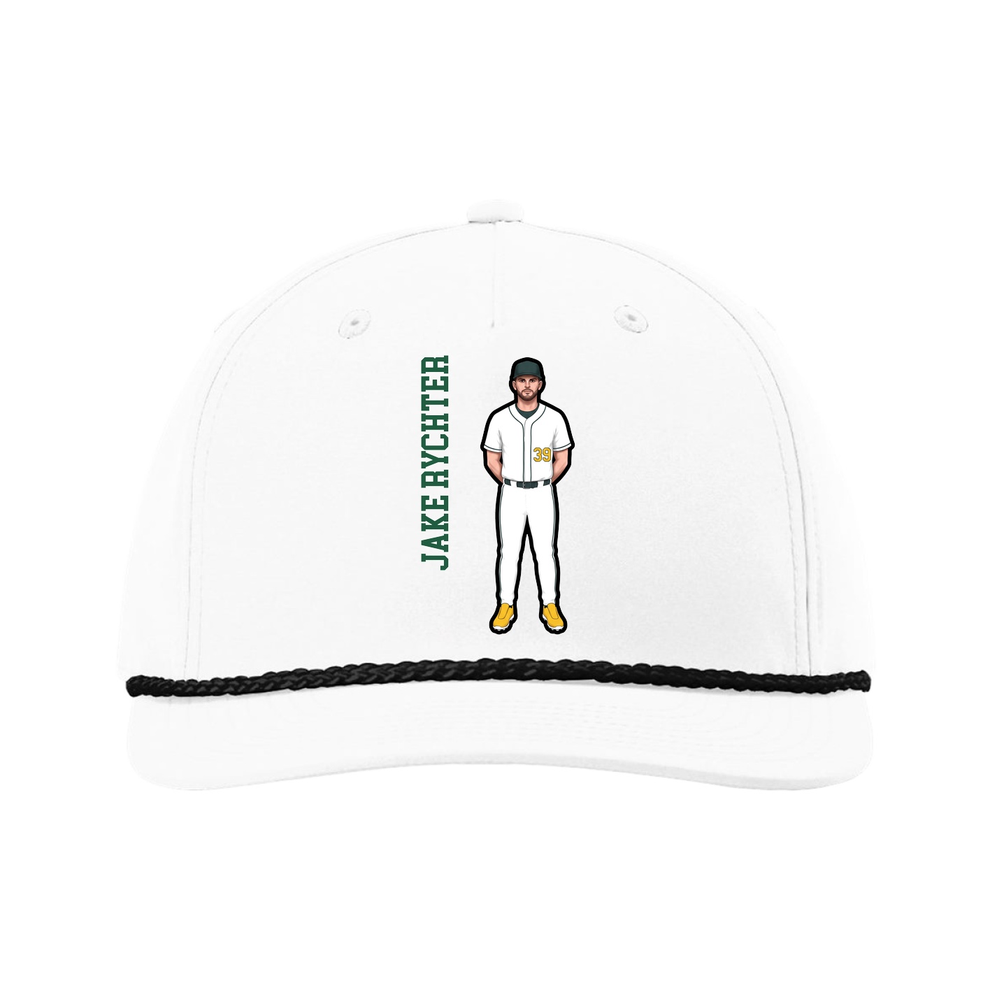 Five-Panel Classic Rope Cap — Name Vertical in White