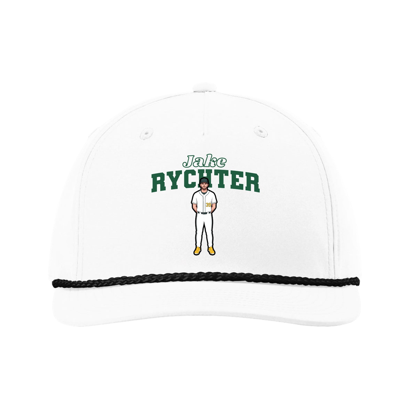 Five-Panel Classic Rope Cap — Name Arch in White