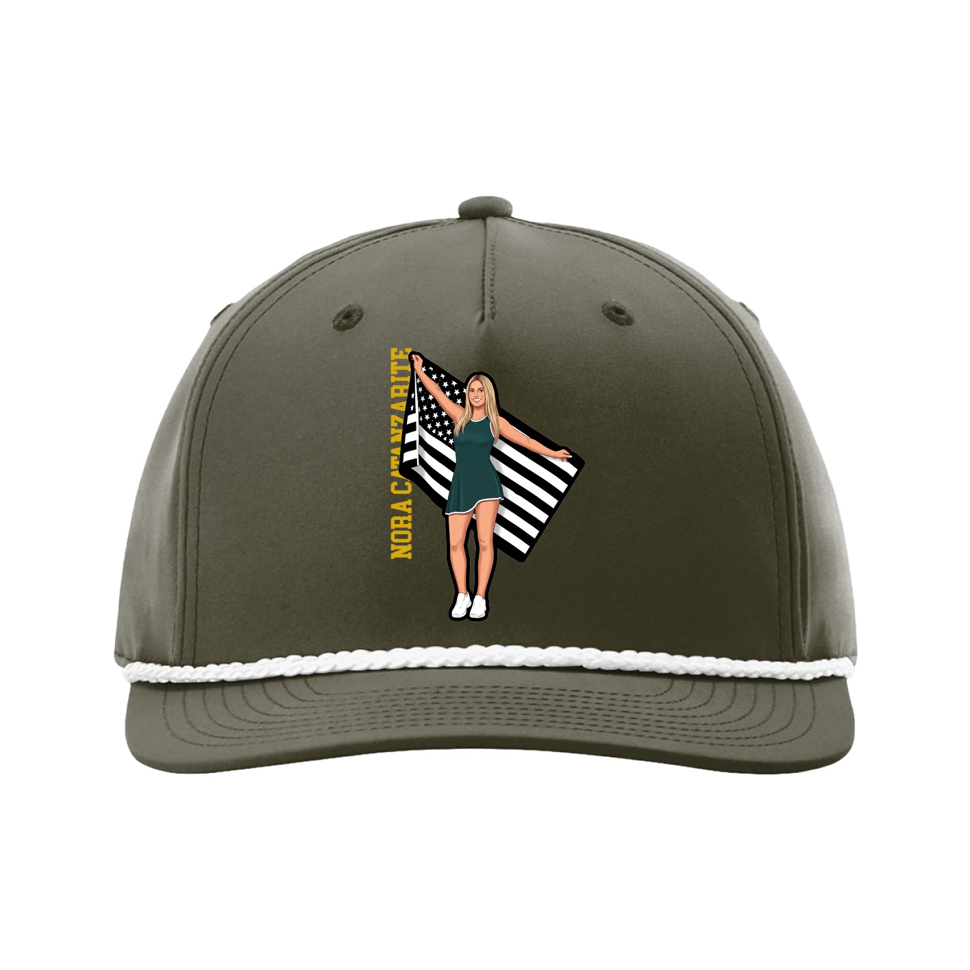 Five-Panel Classic Rope Cap — Name Vertical in Green