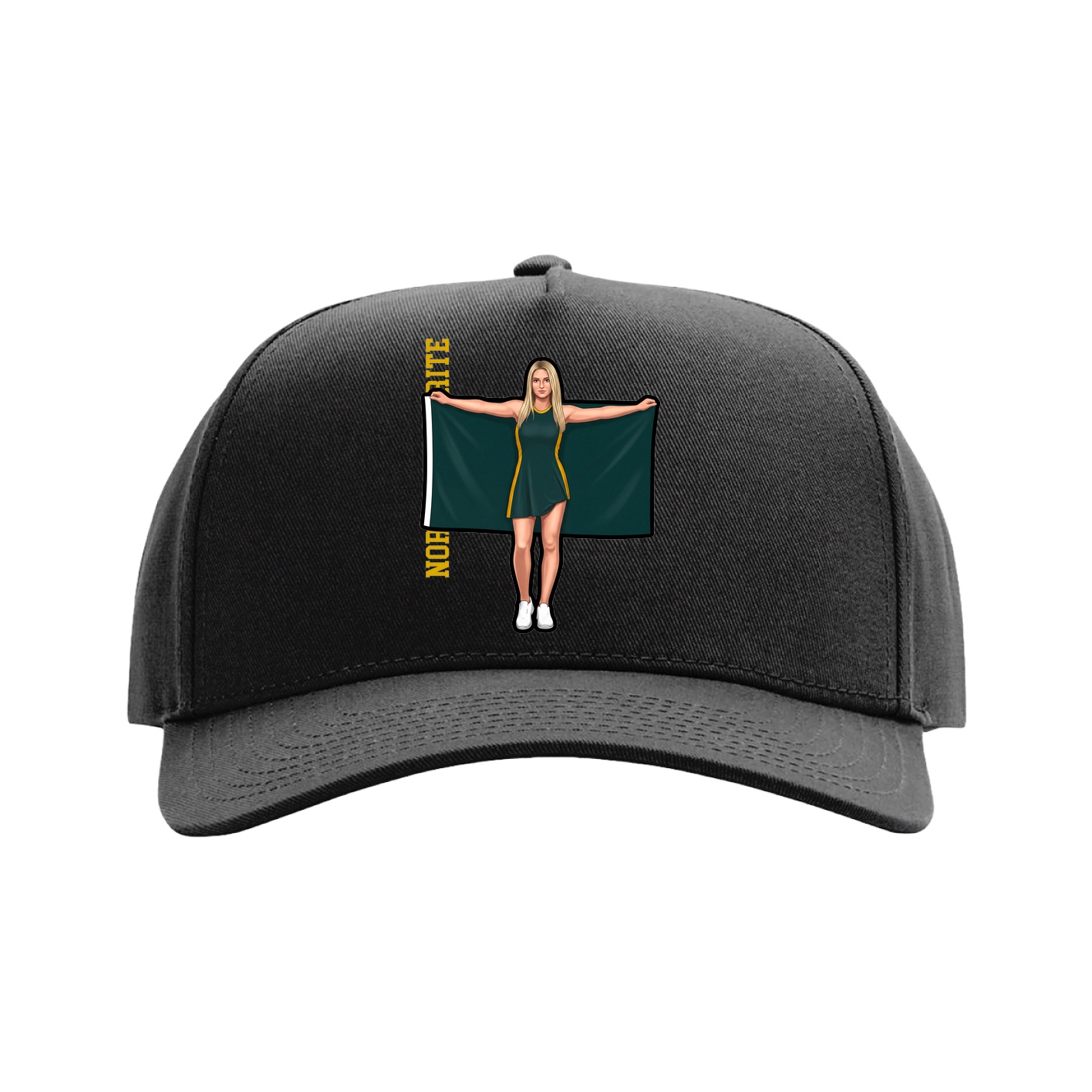 Full Fabric Five-Panel Champ Cap — Name Vertical in Black
