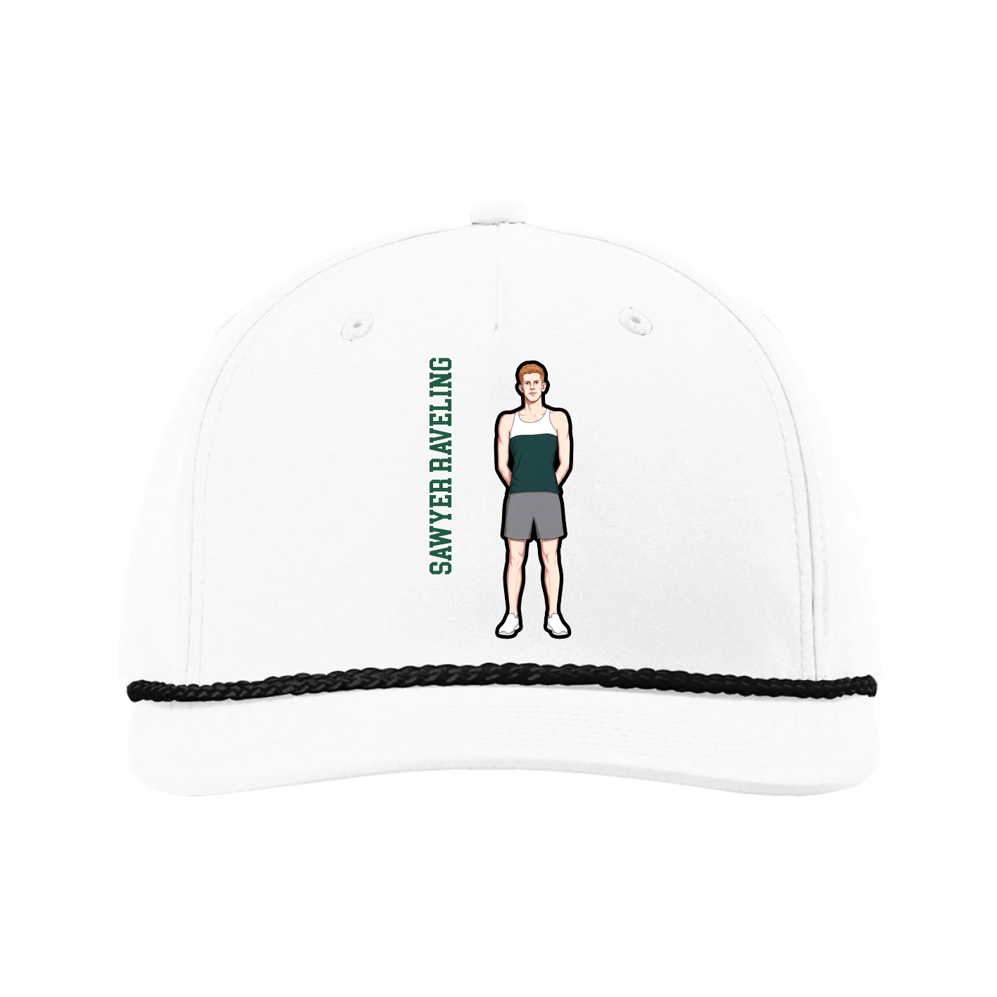 Five-Panel Classic Rope Cap — Name Vertical in White
