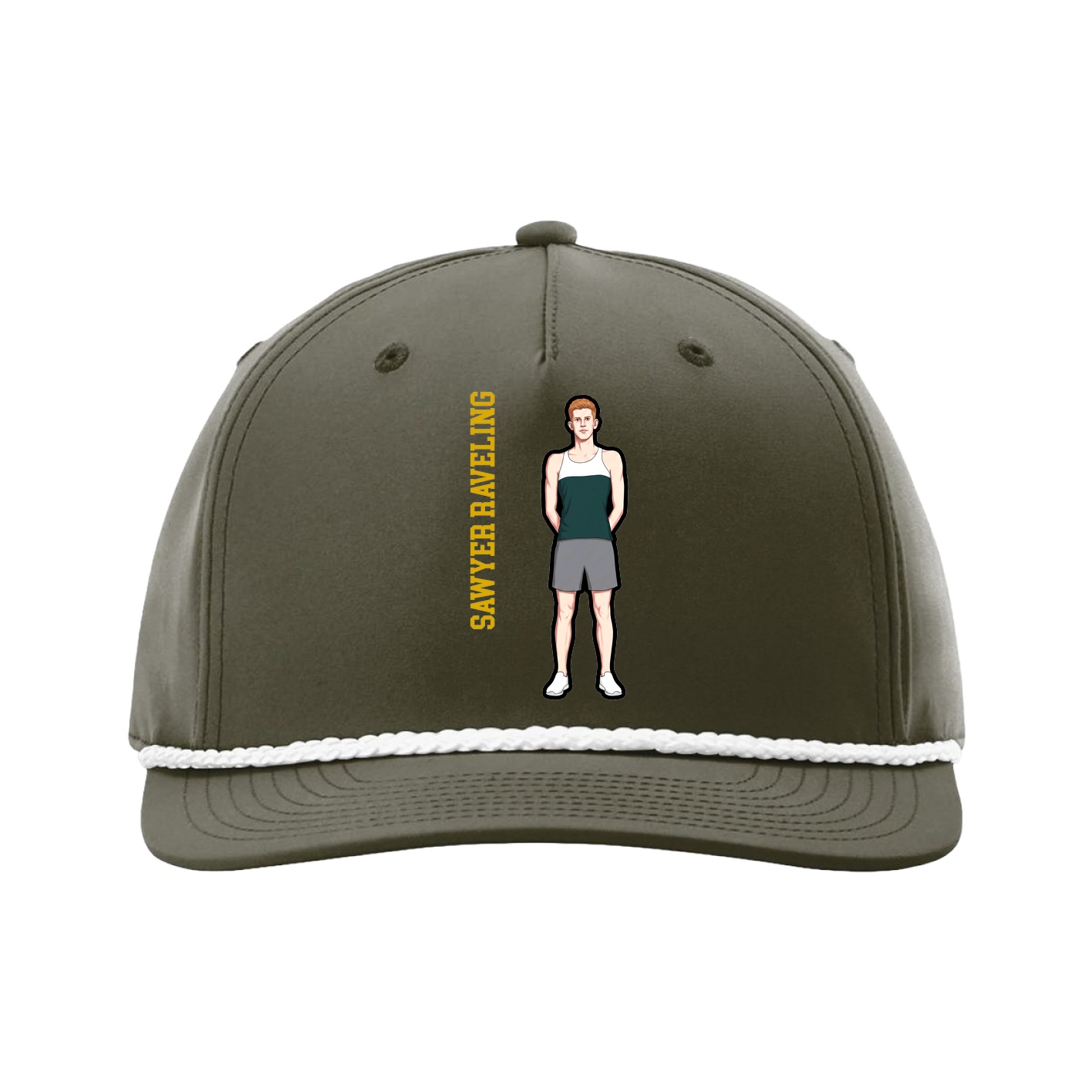 Five-Panel Classic Rope Cap — Name Vertical in Green