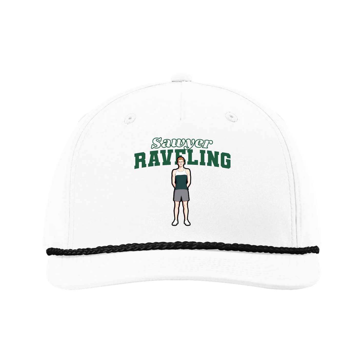 Five-Panel Classic Rope Cap — Name Arch in White