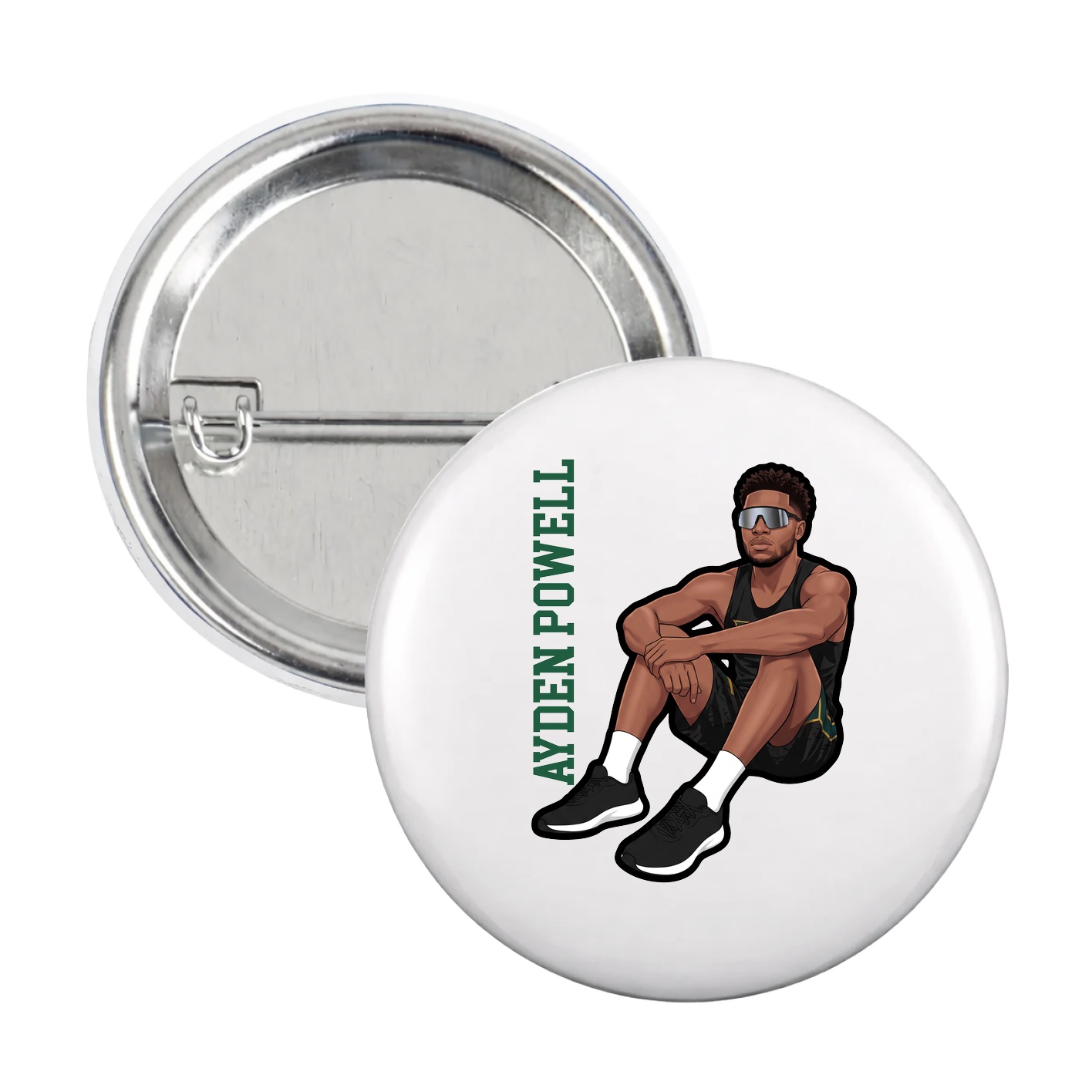 Game Day Button — Name Vertical in White