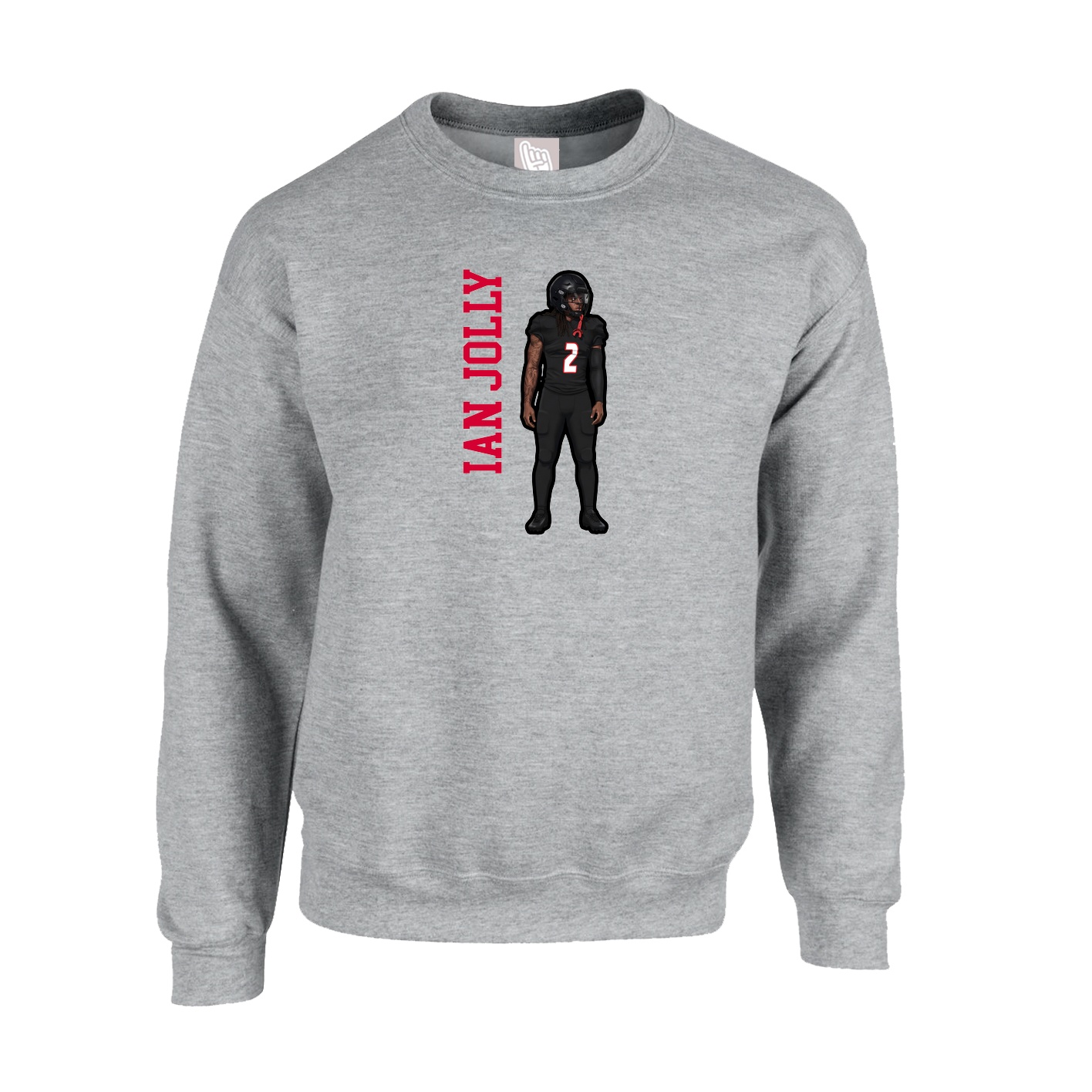 Fleece Crew — Name Vertical in Grey